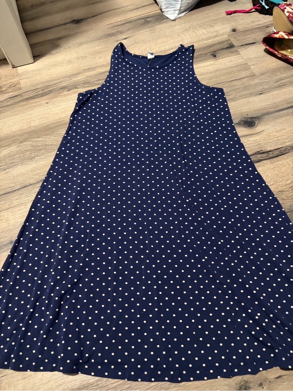 Old Navy Navy and White Polka Dot Dress (19-20 Ptp)